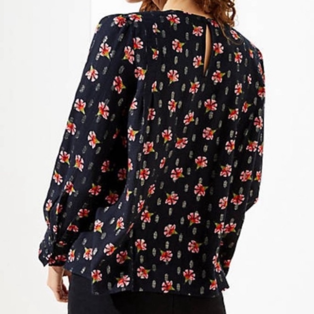 Loft Floral Shimmer Pleated Shoulder Blouse - Picture 9 of 9